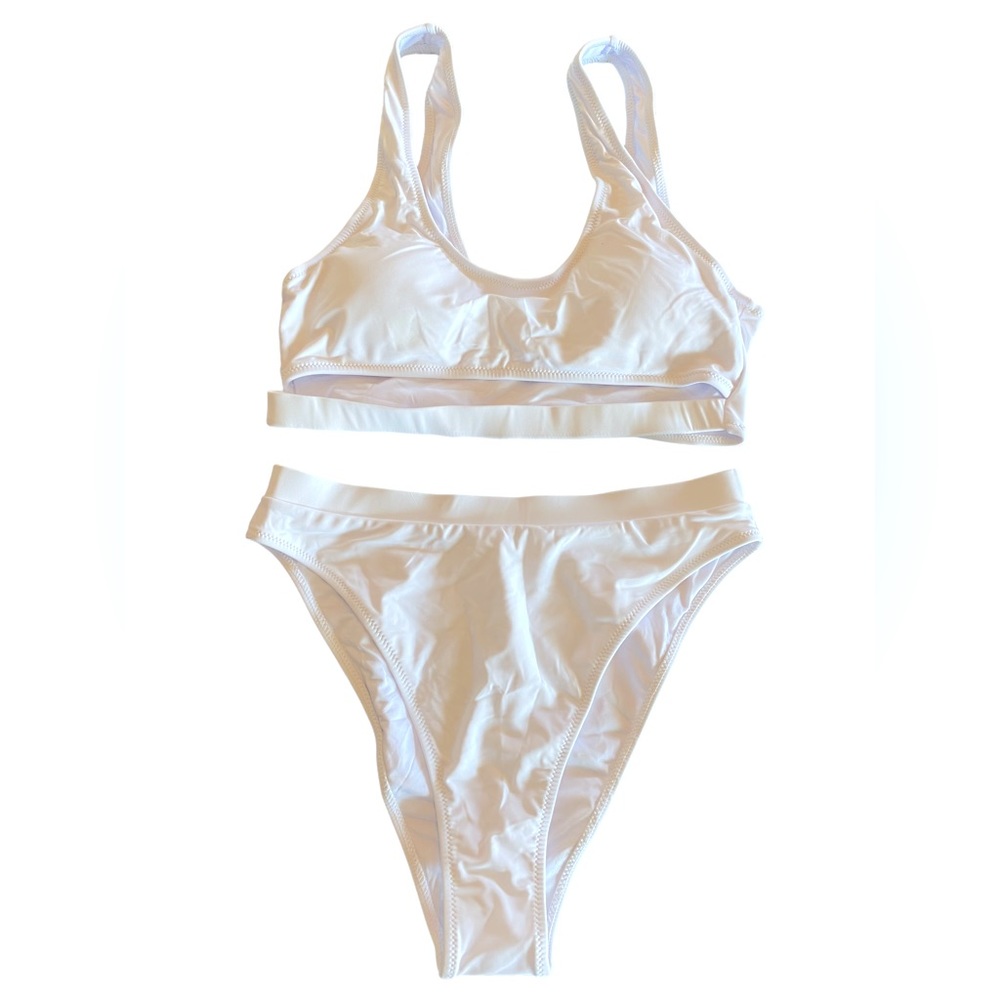 Boho white high cut high waist bikini bachelorette sexy swimsuit XL NWT